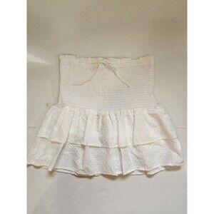 Love Tree Skort Womens Large White Eyelet Smocked Waist Ruffle Tiers NWOT